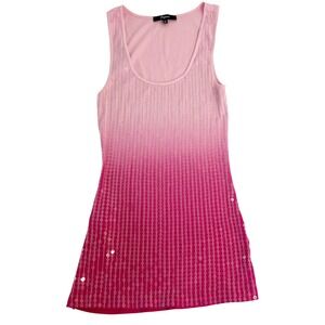 Express Vintage Y2K Pink Ombre Sequin Ribbed Tank Top Womens Small Fuchsia